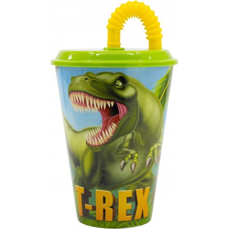 Copo 430 ML com Tampa e Palha - Dinosaurs