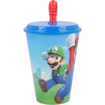 Copo 430 ML com Tampa e Palha - Super Mario