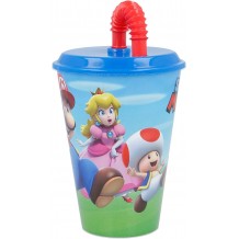 Copo 430 ML com Tampa e Palha - Super Mario