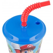 Copo 430 ML com Tampa e Palha - Super Mario