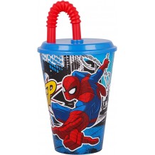Copo 430 ML com Tampa e Palha - Spider-man