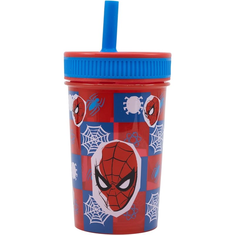 Copo 465 ML com Tampa e Palha - Spiderman Midnight Flyer Copo 465 ML com Tampa e Palha - Spiderman Midnight Flyer