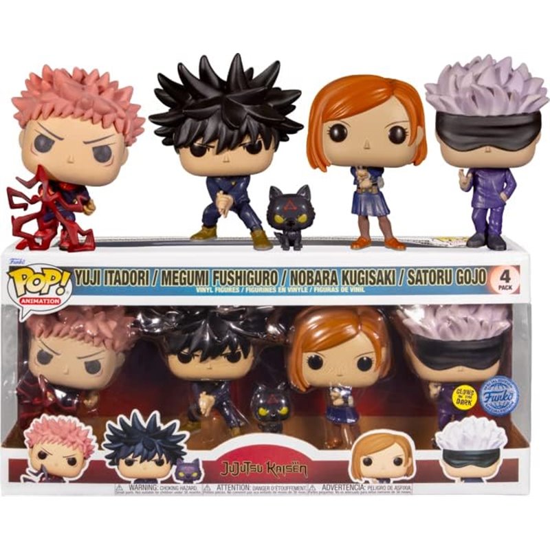 Funko Pop! 4-Pack Animation Jujutsu Kaisen S1 - Yuji Itadori / Megumi Fushiguro / Nobara Kugisaki / Satoru Gojo (Glows in the Da