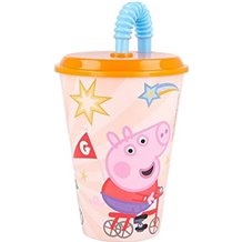 Copo 430 ML com Tampa e Palha - Peppa Pig