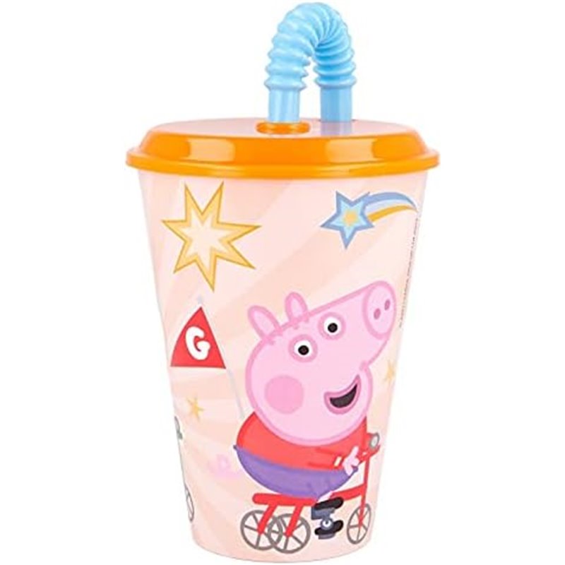 Copo 430 ML com Tampa e Palha - Peppa Pig Copo 430 ML com Tampa e Palha - Peppa Pig