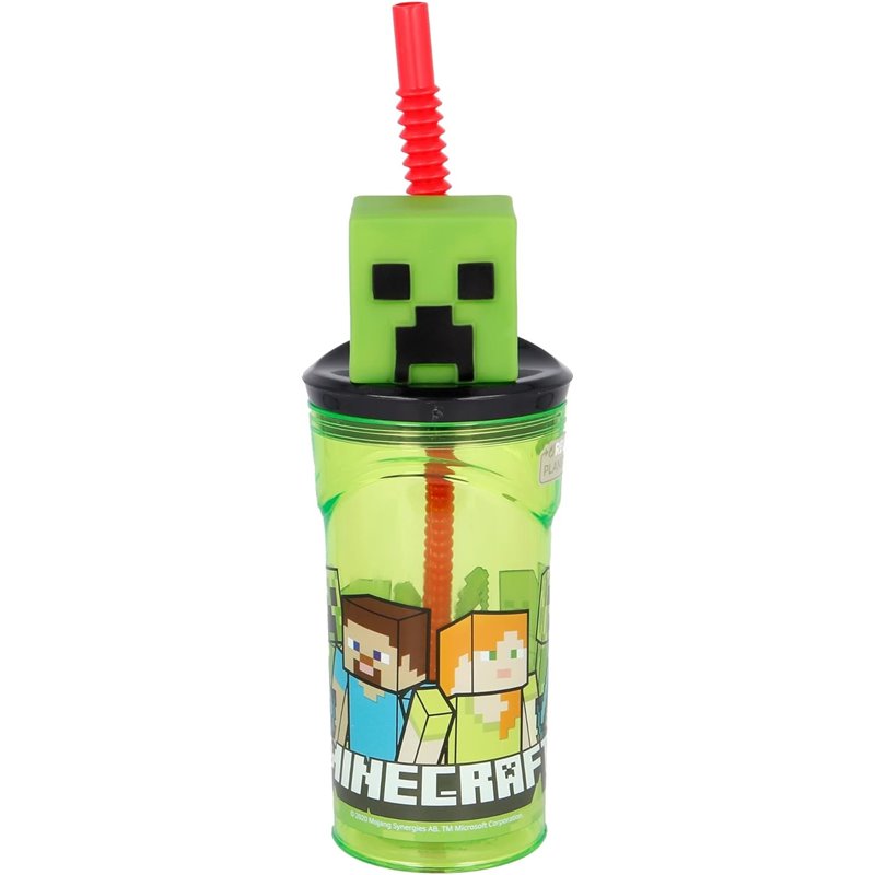 Copo 3D com Tampa e Palha 360 ML - Minecraft Copo 3D com Tampa e Palha 360 ML - Minecraft