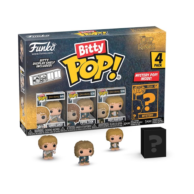 Funko Bitty Pop!: Lord of The Rings Mini Collectible Toys 4-Pack -? Samwise Gamgee, Pippin Took, Merry Brandybuck, & Mystery Cha Funko Bitty Pop!: Lord of The Rings Mini Collectible Toys 4-Pack -? Samwise Gamgee, Pippin Took, Merry Brandybuck, & Mystery Cha