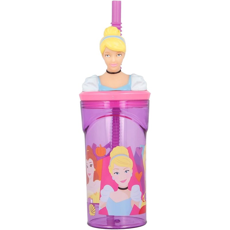 Garrafa Tampa 3D com Palhinha 360ML - Princesas Disney