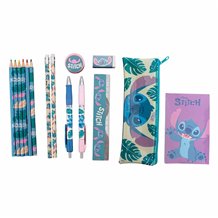 Conjunto de Papelaria - Disney Stitch (4 Lápis de Cor + 2 Lápis + 2 Canetas + Afia + Borracha + Régua + Porta-Lápis + Caderno)