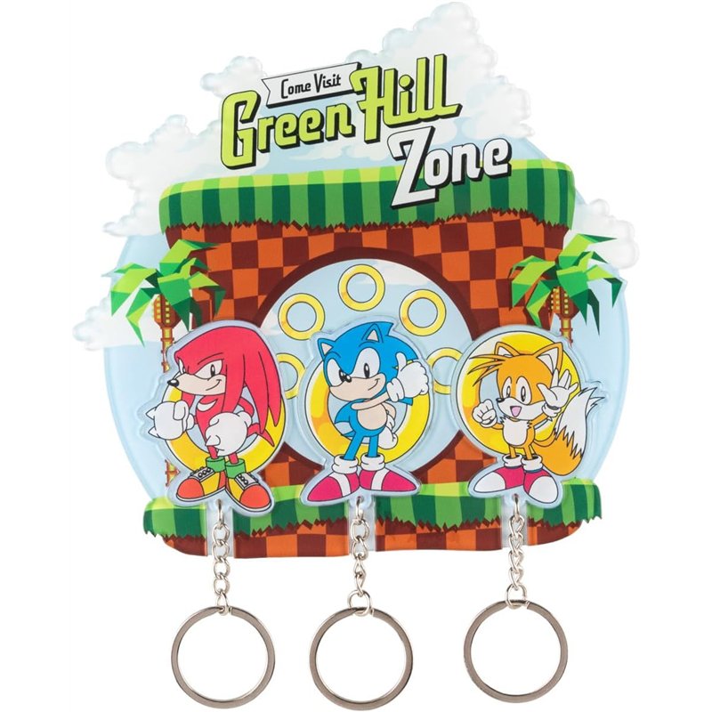 Suporte de Parede Com 3 Porta-Chaves Magnéticos - Sonic the Hedgehog